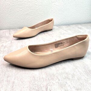 Memory Foam Pointed Toe Ballet Flat Tan Comfort Ballerina Dressy Shoe